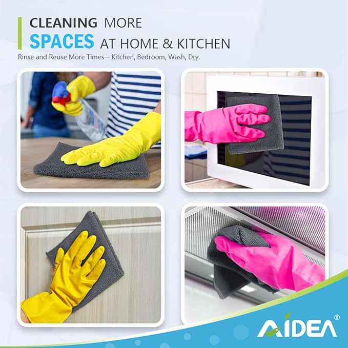 AIDEA Microfiber Cleaning Cloth-50PK, Soft Microfiber Towels for Cars, Absorbent Cleaning Rags, Lint-Free Streak-Free Wash Cloths for House, Kitchen, Window(12in.x12in), Grey