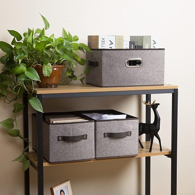 PRANDOM Fodable Baskets (5-Pack) - Grey Storage Cubes - 11.5x8.5x6.7 Inch