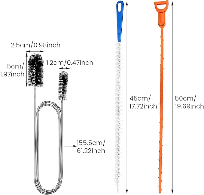 Drain Snake, 79In Flexible Double Ended Hair Clog Remover Brush with Nylon Bristles for Shower Sink Drain Cleaning, 4-Pack Tool Set