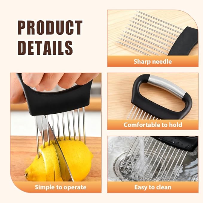 Onion Slice Holder, 2025 Upgraded Stainless Steel Onion Holder for Slicing Lemon Slicer Vegetable Cutter, Kitchen Chopper Slicing Assistant Tool for Meat, Onion, Potato, Tomato (1, B)