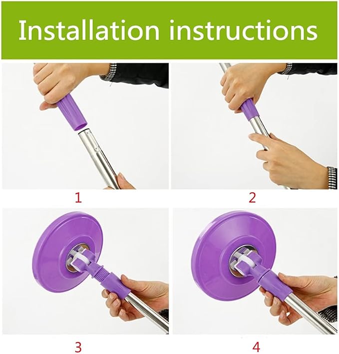 Spin Mop Replacement Handle for Floor Mop Stainless Steel Spin Mop Adjustable Handle and Head Replacement 360 Spinning Household Cleaning Accessories for Home,Office(Purple)