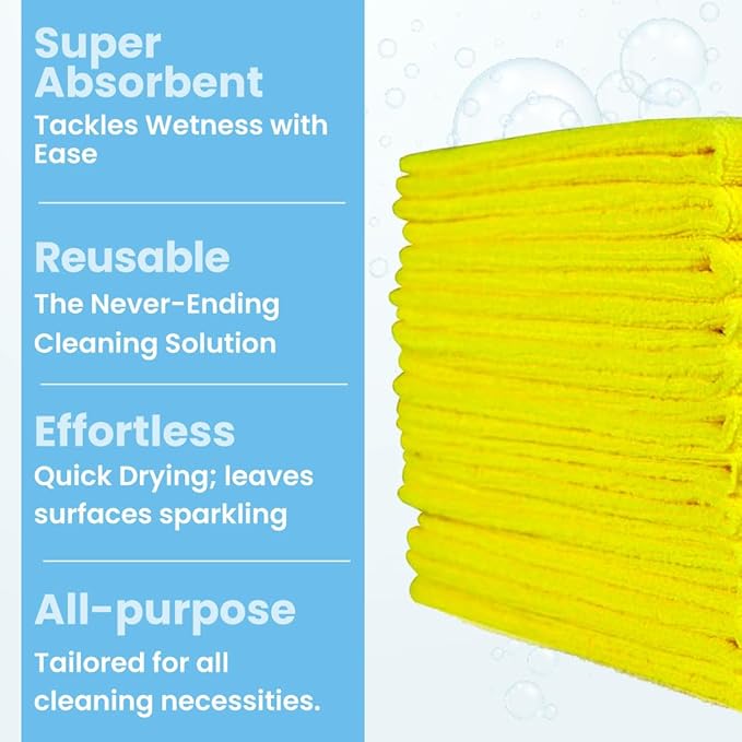 A&A Wiping Cloth- Microfiber Cleaning Towel, Super Absorbent Yellow Microfiber Towels, Perfect for House, Cars, Windows, Gym and Office, Yellow Microfiber 16x16 Towels, Pack of 180 Pieces