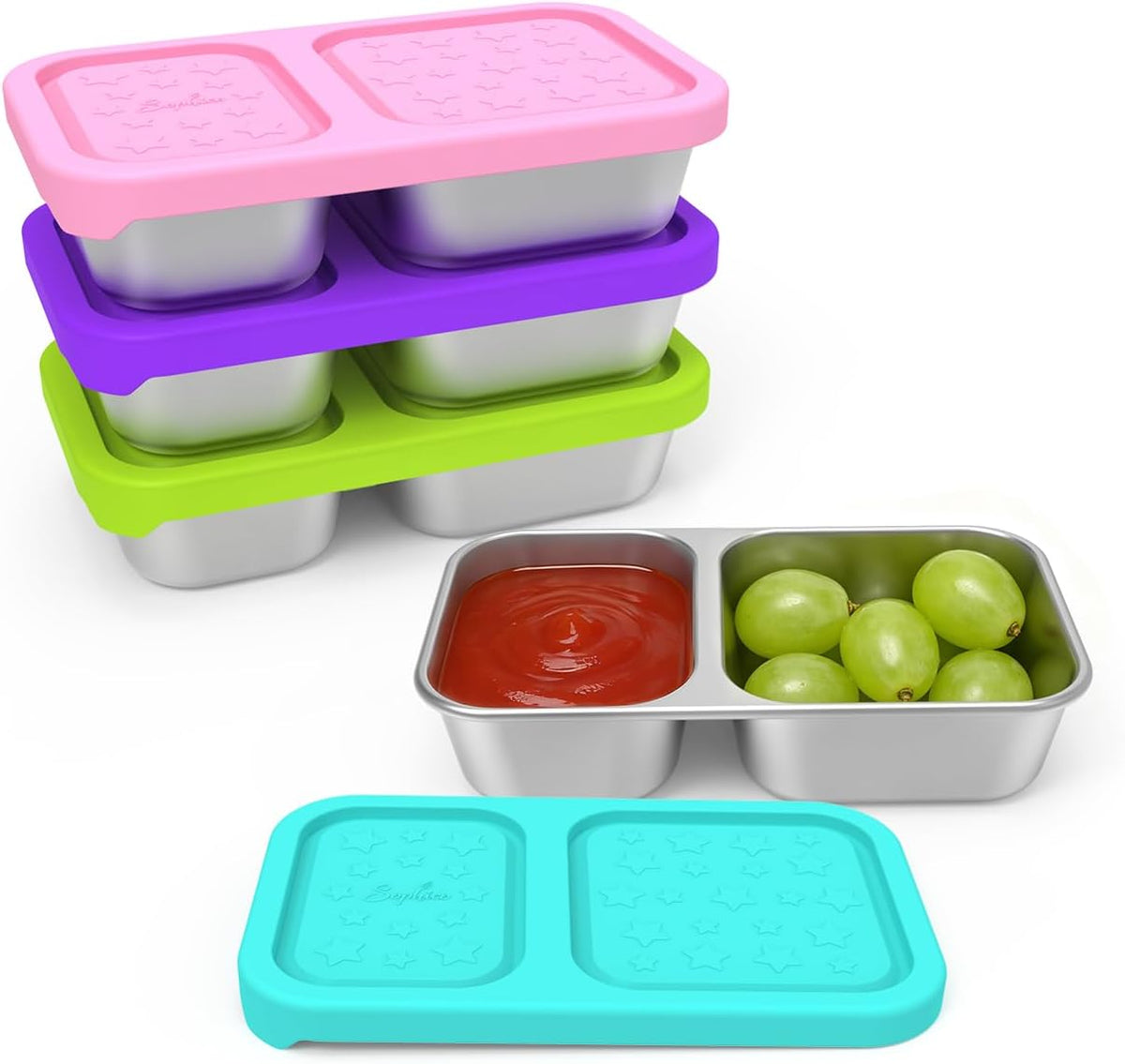 2 compartment Reusable Kid Lunch Snack Containers with Silicone Lid