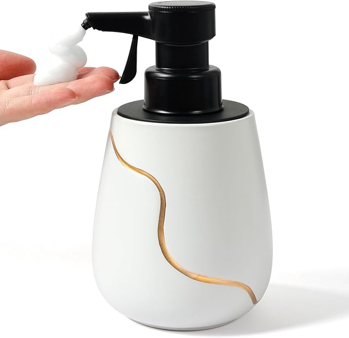 BosilunLife Automatic Foaming Soap Dispenser - Battery Operated Foam Hand Soap Electric Dispenser for Bathroom Ceramic Smart Auto Dish Soap Dispenser for Kitchen Waterproof, White,17 oz