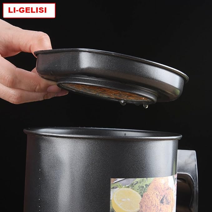 Oil Storage Grease Keeper, Grease Strainer Pot Grease Container with Mesh Strainer (1.6 L-B)