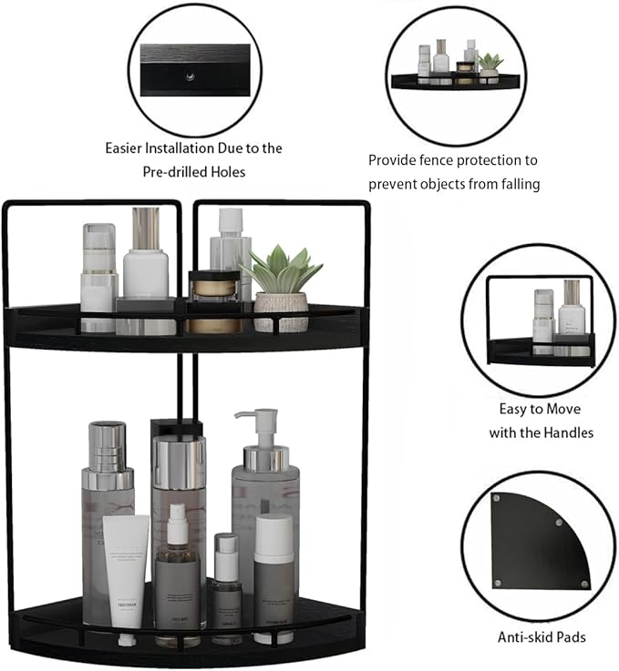2-Tier Bathroom Counter Organizer, Vanity Counter Corner Shelf, Skincare, Black