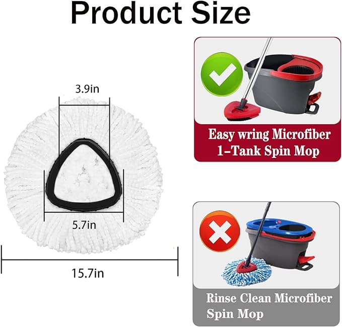 4 Pack Mop Replacement Heads for O-Ceda Mop Replace Head Spin Mop Heads Replacements, Microfiber Spin Mop Refills, Easy Cleaning Mop Head Machine Washable