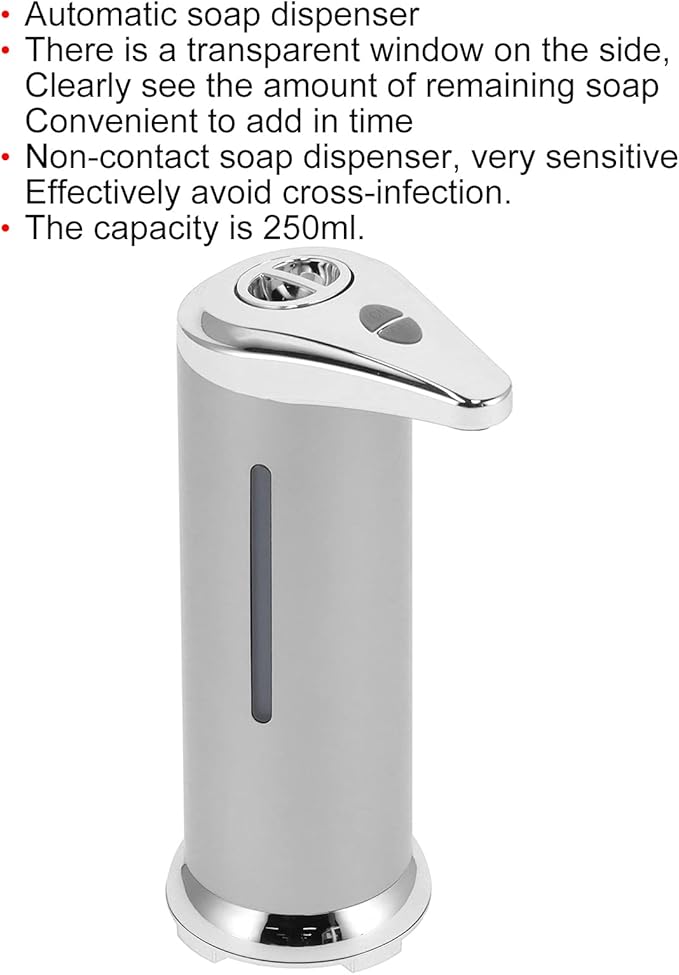 250ml Soap Dispenser, Automatic Soap Dispenser Touchless Touchless Hand Soap Dispenser for Home Bathroom Kitchen School Hotel (Silver)