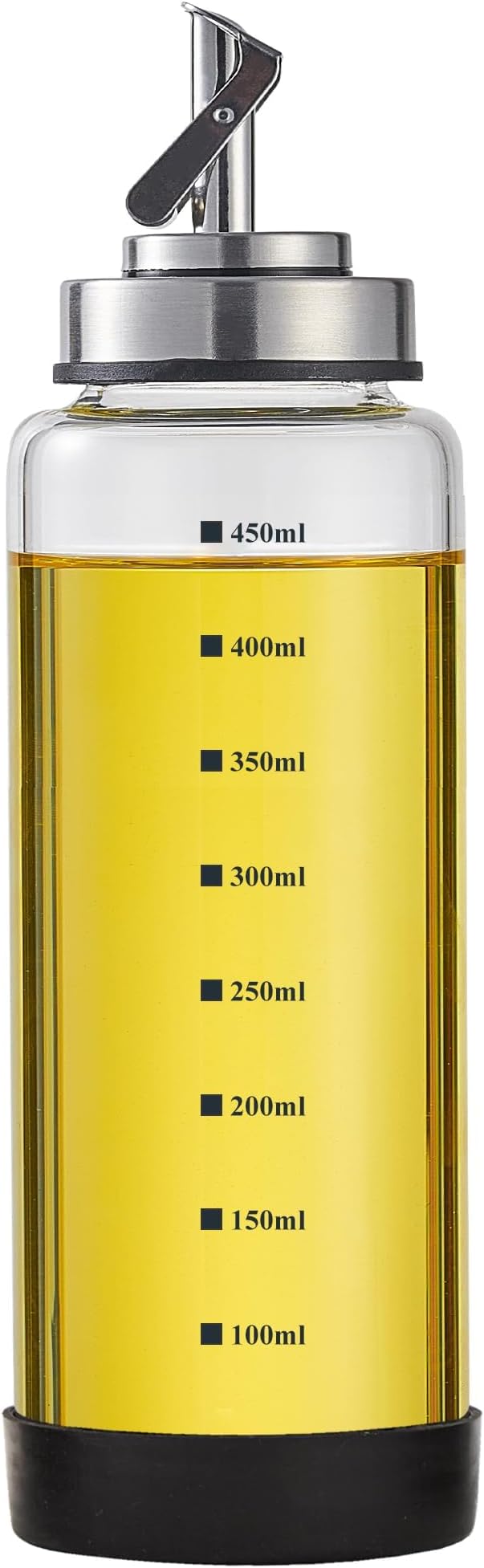 Verdental 15 oz Glass Olive Oil Dispenser Bottle with Stainless Steel Pourer Spout for Cooking Oil, Syrups, Vinegar, Sauces, Wines with Non-slip Silicone Ring and Labels (450 ML)