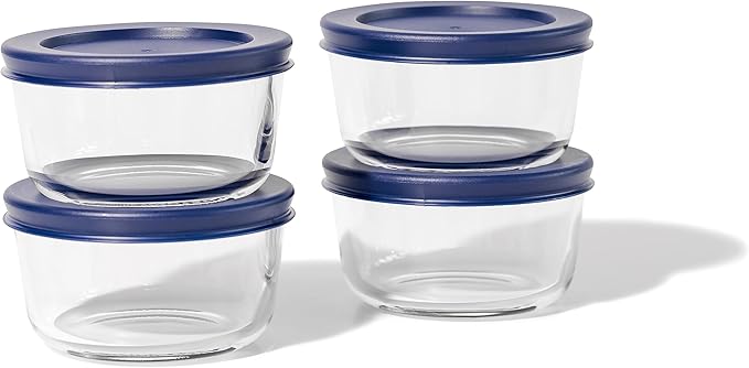 DURA LIVING 8-Piece Glass Food Storage Containers Set (4 Containers + 4 BPA-Free Lids) | 1-Cup, Leakproof | Microwave, Freezer, Oven & Dishwasher Safe