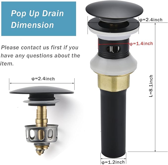 Rockgoya Bathroom Sink Drain,5 Pack Drain Stopper Bathroom Sink with Overflow,Pop Up Drain Assembly with Detachable Strainer Basket,Built-in Anti-Clogging Strainer,Stainless Steel Mattle Black