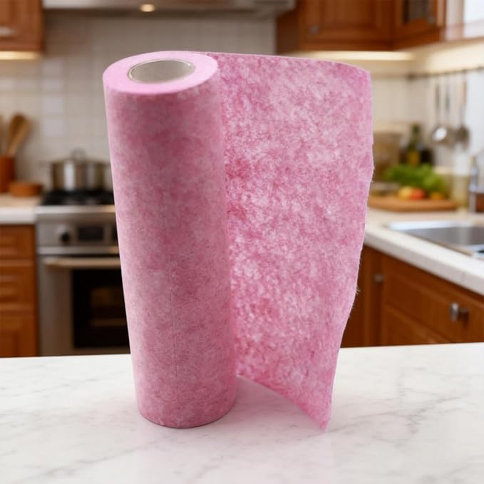 Coconut Fiber Dishcloth Roll – Eco-Friendly Reusable Cleaning Cloths, 20 Sheets (25×25 cm), Highly Absorbent & Quick-Dry Kitchen Towels with Easy-Tear Point-Break Design (1, Pink)