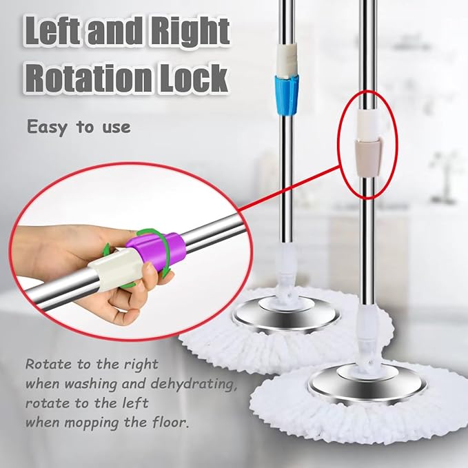 Extended Spin Mop Replacement Mop Handle, Upgraded 60-inch 360 Degrees Rotating Telescopic Replacement Mop Stick for Spin Mop Bucket Cleaning System (Stainless Steel Disc, Purple)