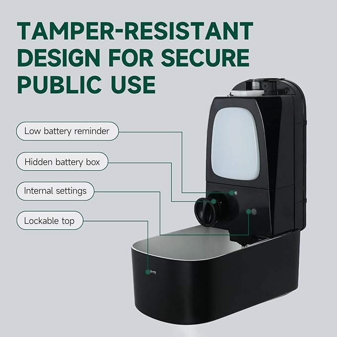 anydry Commercial Automatic Soap Dispenser Large 34oz/1000ml Capacity Wall-Mounted Touchless Liquid Dispenser for High-Traffic Restrooms, Offices, Hospitals Model AD1220S Black