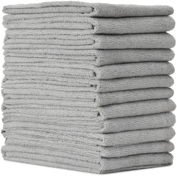 VIKING Microfiber Towel 12 Pack, Utility Car Drying Towels, Premium, Super Absorbent, Grey, 24 Inch x 24 Inch
