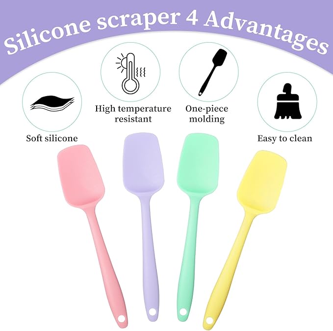 Silicone Spatula Set, 4 Piece Silicone Spoon Spatula Set, Heat Resistant Rubber Spoonula, Food Grade Flexible Small Rubber Spatulas for Baking Mixing Tool, Colorful