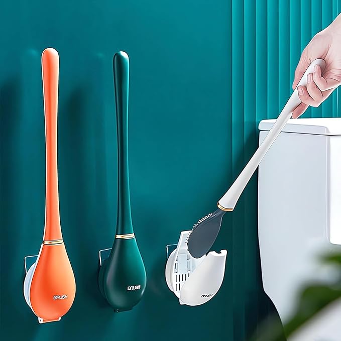 2025 New Modern Flexible Silicone Toilet Caspa for Home，Silicone Toilet Bowl Brush & Holder Set, Wall Mounted Cleaning Kit with Dispenser, Flexible & Hygienic Bathroom Scrubber for Home (#A+C)