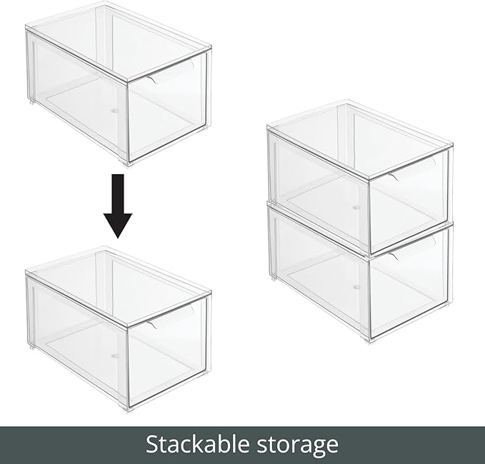 Plastic Closet Organizer Bin w/Pull Out Drawer, Stackable Storage for Closet