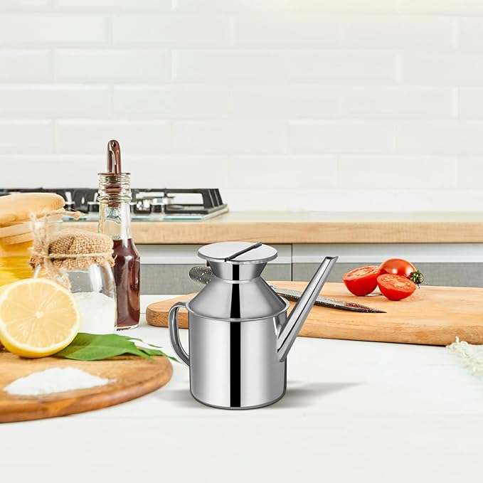 MAGICLULU Stainless Steel Oil Dispenser Bottle 3Oz Kitchen Oil Pot with Long Spout Refillable Grease Saver for Olive Vinegar and Salad Dressings