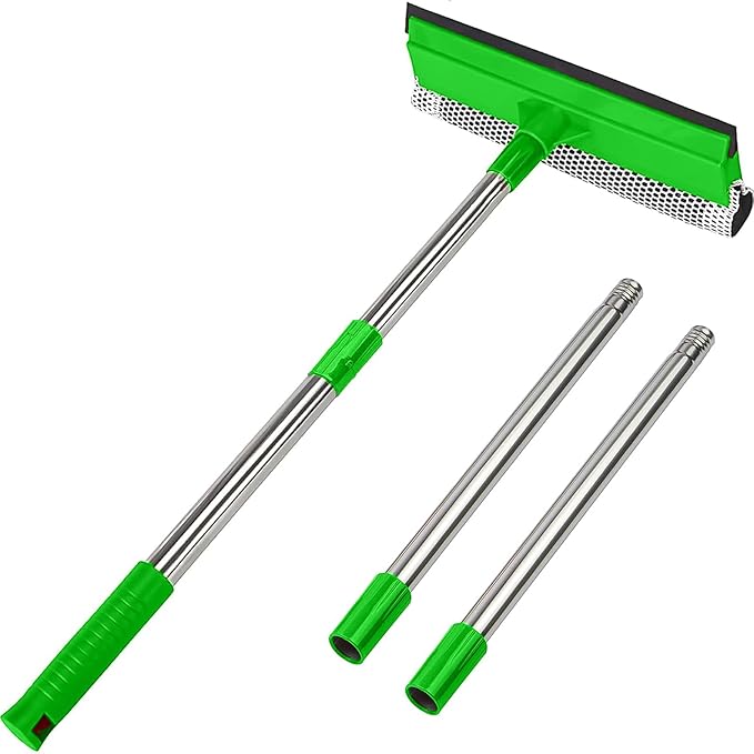 Bryquelin 2-in-1 Window Squeegee with 30"-59" Stainless Steel Adjustable Handle - Glass Cleaner for Shower Doors