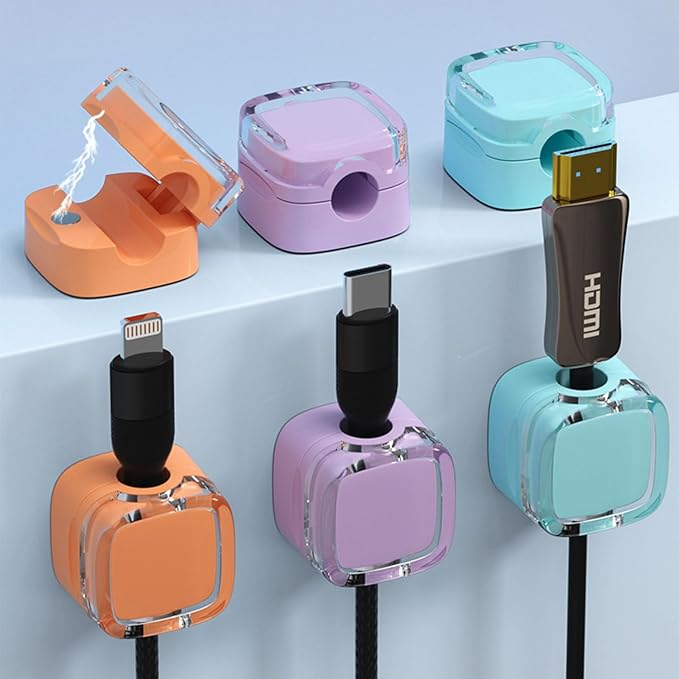 IFNOW 6 Pack Magnetic Cable Clips Cord Organizer Mixed Color Self Adhesive Cord Holder Under Desk Cable Management for Home,Office,Car,Desk,Nightstand