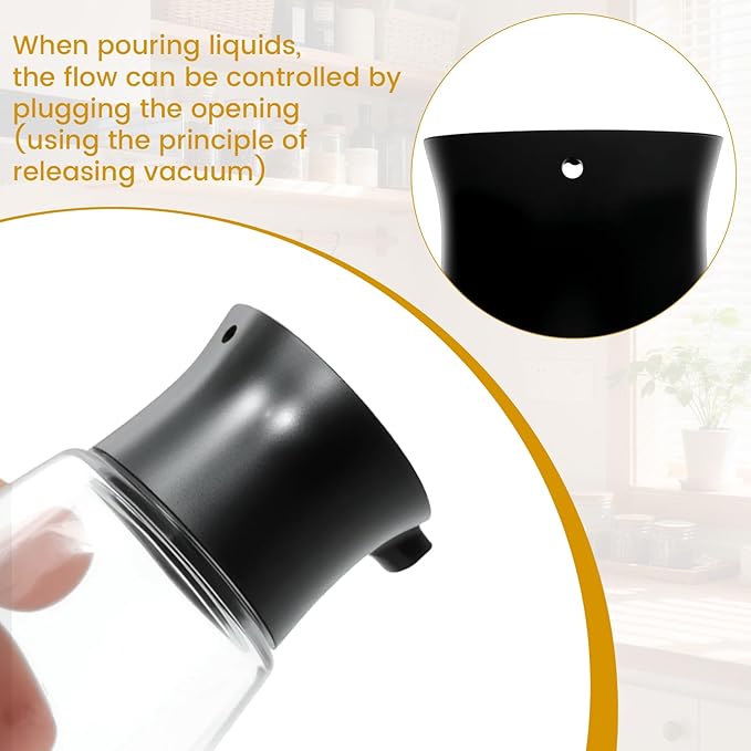 Chef’s Precision Pour Glass Oil & Vinegar Cruet, 9.6oz Kitchen Glass Soy Sauce Dispenser Bottle with Dripless Spout & Vacuum Pouring for Olive Oil, Soy Sauce, BBQ - for Countertop, Cooking, Gifting