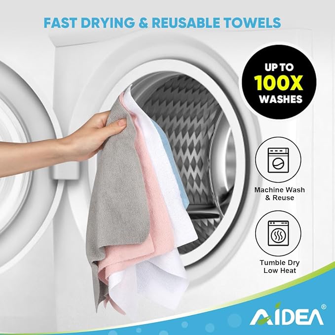 AIDEA Microfiber Cleaning Cloth Roll White, 75PK, Microfiber Towels for Cars, Tear Away Reusable Paper Towels, Commercial Shop Rags, Lint Free Rags for House, Kitchen, Automotive, 11.5"×11.5"