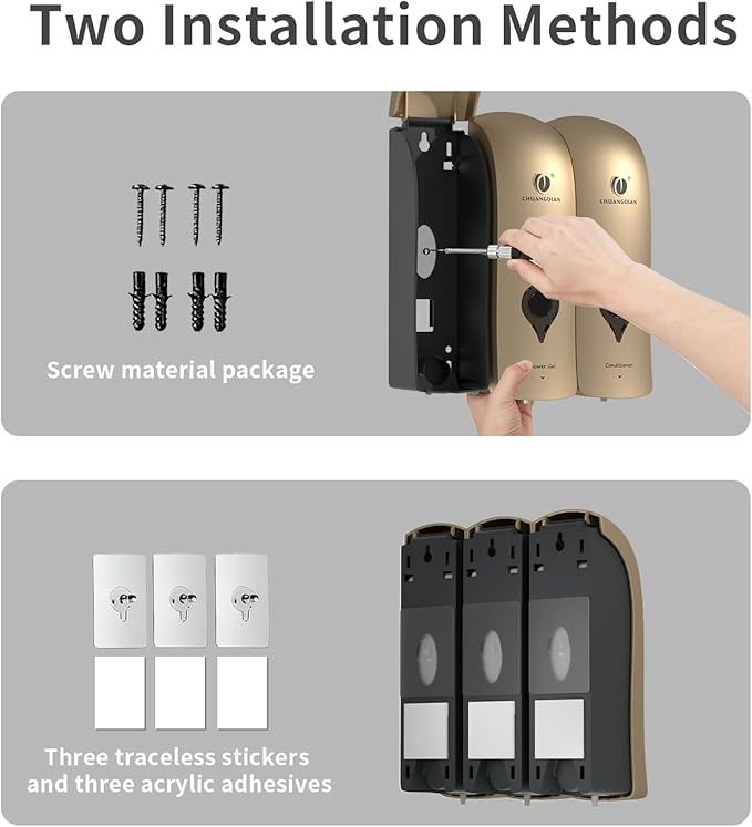 Shampoo Conditioner Body Wash Dispenser, Wall-Mounted Bathroom Soap Dispenser Set of 3(Glod), Refillable Shower Soap Shampoo Dispenser for Bathroom,Kitchen,Hotel and Airbnb