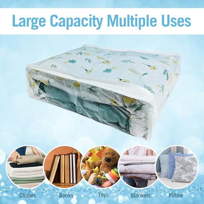 20Pcs Large Clear Vinyl Zippered Storage Bags with Handle - 16 * 12 * 4Inch Blankets Clothes Bed Sheet Storage Bags with Zipper for Closet Sweater Small Quilt Pillow