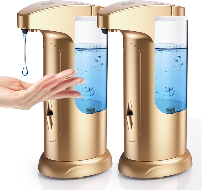 2 Pack Automatic Soap Dispenser, 370ml Touchless Automatic Liquid Soap Dispenser, Battery Operated Hand & Dish Soap Dispenser with Infrared Sensor, 3 Dispensing Levels, for Kitchen Bathroom