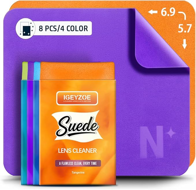 8-Pack Microfiber Lens Cleaning Cloths Eyeglass Lens Cleaner Glasses Cleaning Cloths Eyeglasses, Camera Lens, VR/AR Headset, and Screen Cleaning (4 Colors)