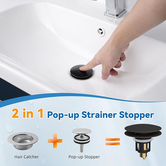 Universal Bathroom Sink Stopper, Metal Pop Up Sink Drain Strainer with Hair Catcher, Fit 1.1"-2.36" US Basin, Wash Basin Drain Plug