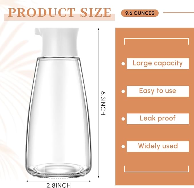 1 Pcs 9.6 oz Cruet Dispenser for Olive Oil Vinegar Soy Sauce Dispenser Bottle Glass Soy Sauce Container Oil Bottle for Kitchen Cooking Barbecue(White)