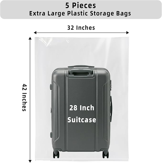 32x42 Inches Large Clear Plastic Storage Bags,Big Gaint Jumbo Huge Plastic Storage Bags for Blanket, Duvets, Pillows, Comforters and More 5 Pieces