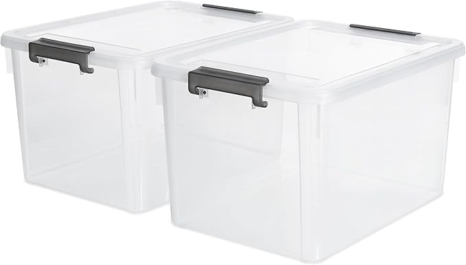 Citylife 32 QT Plastic Storage Bins with Latching Lids Stackable Storage Containers for Organizing Large Clear Storage Box for Garage, Closet