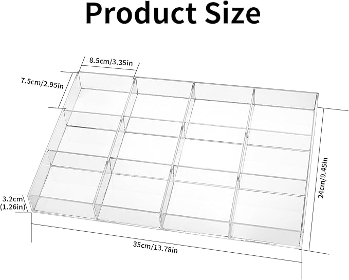Large Clear Jewelry Organizer Display Tray, Storage Case for Rings, 12 Grids