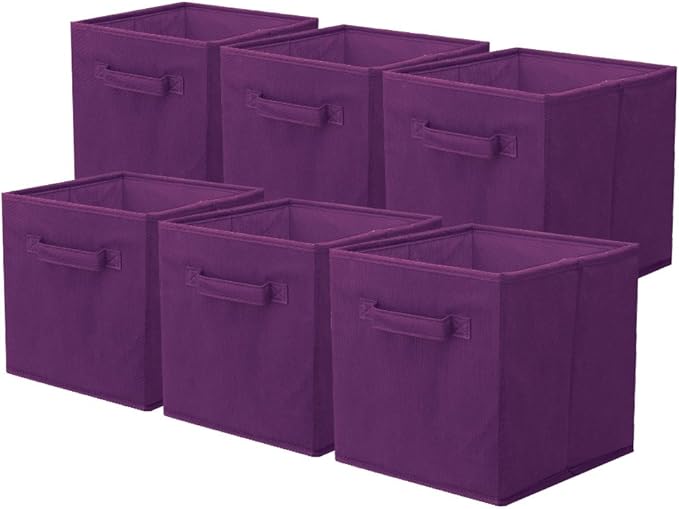 ShellKingdom Storage Bins, Foldable Fabric Storage Cubes And Cloth Storage Organizer Drawer For Closet And Toys Storage, 6 Pack (Purple)