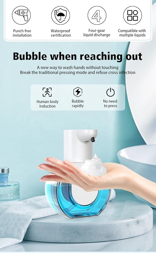 Automatic Soap Dispenser - 2025 Ipx5 Waterproof Touchless Hand Soap Dispenser | 4 Gear Foaming Adjustable Rechargeable Foam Soap Dispensers | 420ml for Bathroom,Kitchen (P10)
