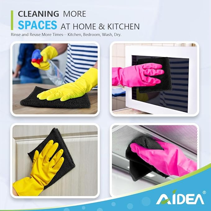 AIDEA Microfiber Cleaning Cloth-150PK, Soft Microfiber Towels for Cars, Absorbent Cleaning Rags, Lint-Free Streak-Free Wash Cloths for House, Kitchen, Window(12in.x12in), Black