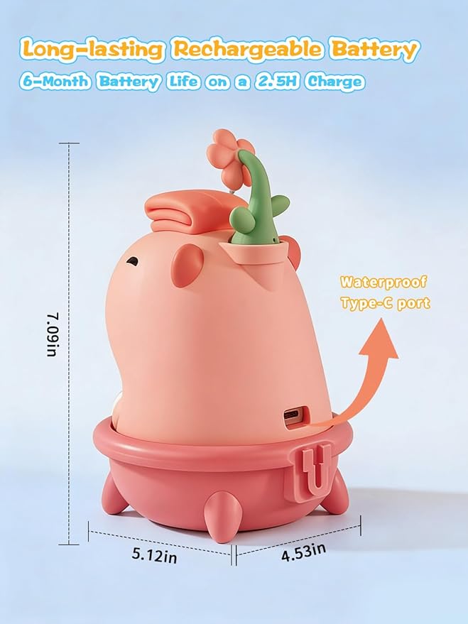 QANYI Automatic Bubble Foam Machine for Kids - Capybara Silicone Touchless Soap Dispenser, IPX7 Waterproof & Rechargeable, Fun Bath Toy to Encourage Child Hygiene from Hand Washing to Bath Time(Pink)