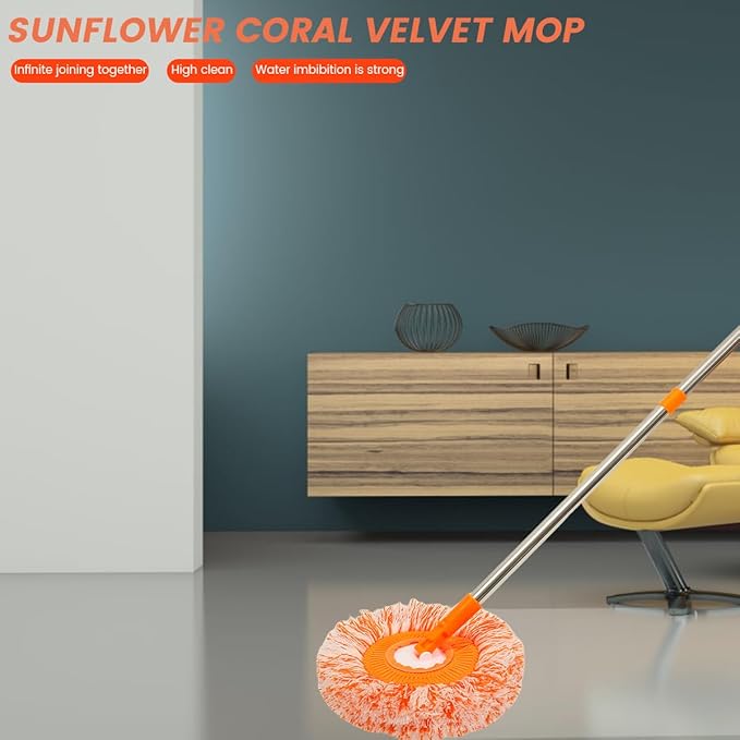 360° Rotatable Adjustable Cleaning Mop with 4 Mop Head, Extendable Cleaning Mop, Spin Mop for Floor Cleaning, Wall Cleaning Bathroom Cleaning Household Supplies for Floor Wall (4 Poles and 5 Mops)