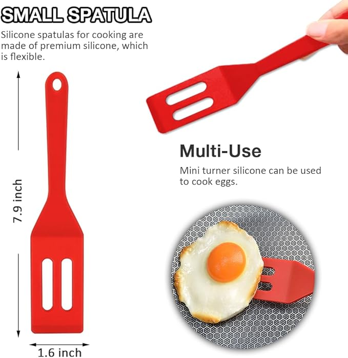 5PC Mini Spatula Silicone, Red Small Spatula Silicone, Small Brownie Spatula Easy to Clean, Small Spatulas for Kitchen Use