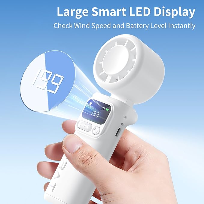 Lerat Portable Handheld Turbo Fan, 5-Speed Wind, Battery Operated, 3-in-1 Hand Fan, for Outdoor Activities, White