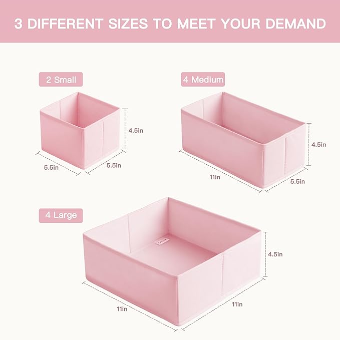 Drawer Organizer Clothes, 10 Pack Dresser Organizer for Baby Clothes, Pink