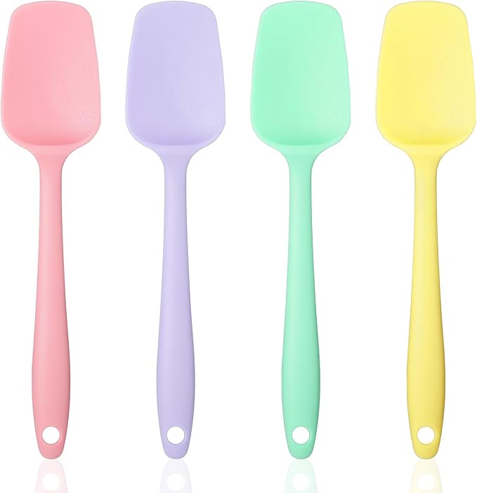 Silicone Spatula Set, 4 Piece Silicone Spoon Spatula Set, Heat Resistant Rubber Spoonula, Food Grade Flexible Small Rubber Spatulas for Baking Mixing Tool, Colorful