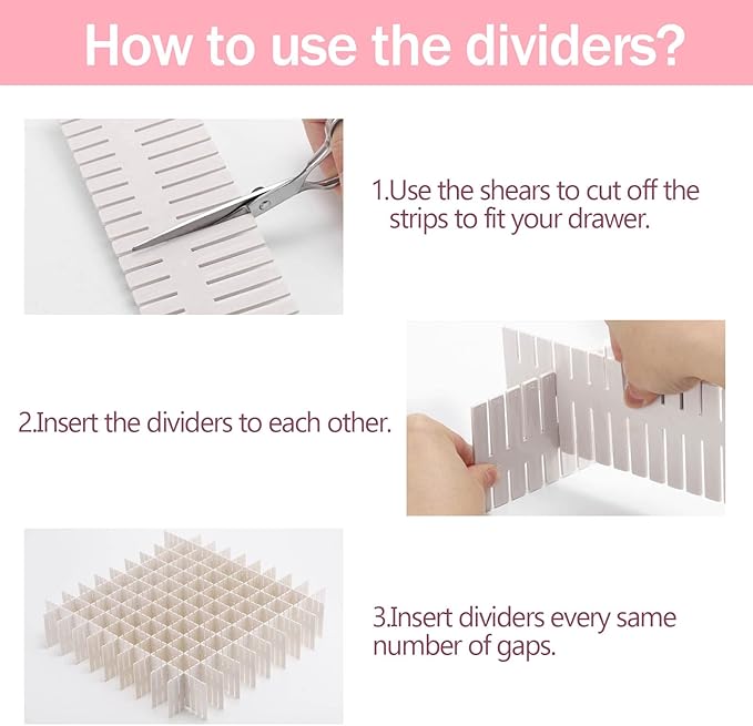 acDesign 40Pcs Grid Drawer Dividers, Adjustable Drawer Organizer for Socks, Underwear, Lingerie, Makeup, Bedroom Office Kitchen Storage (White)
