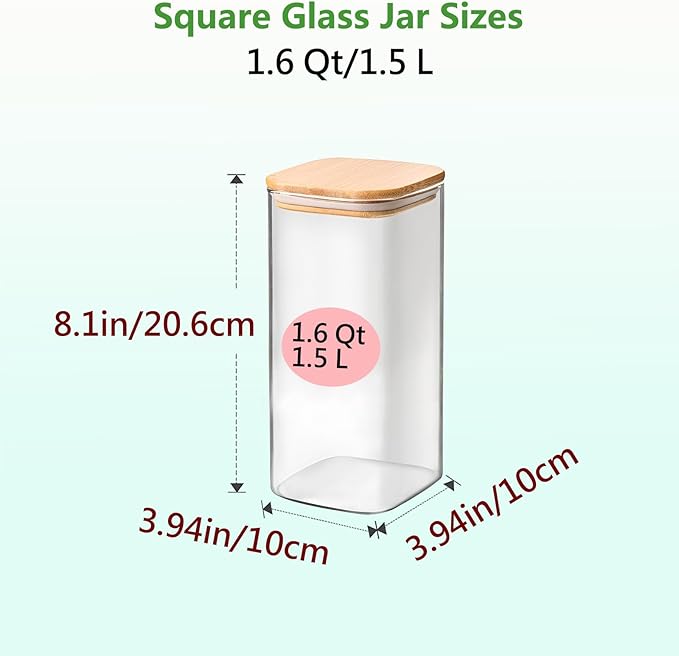VIEWELLD 1.6 Qt Glass Storage Containers (Set of 3) - Noodles, Flour, Coffee Beans