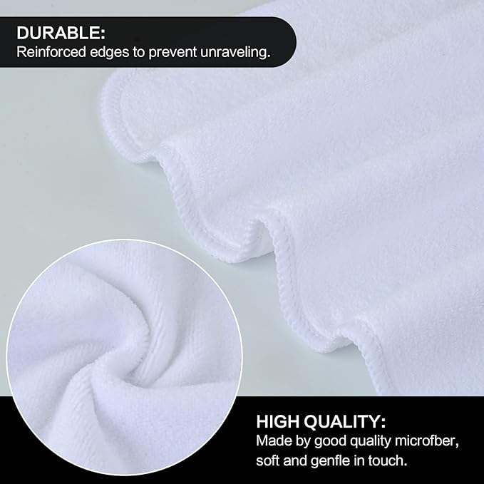 SINLAND Microfiber Facial Cloths Fast Drying Washcloth 12inch x 12inch White 6 pack