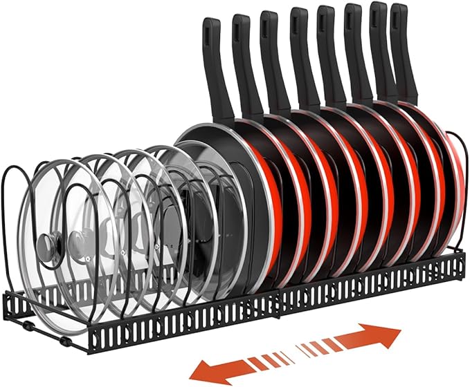 Housolution Pot and Pan Organizer Rack for Cabinet, Expandable Pot Lid Organizer Holder with 14 Adjustable Dividers