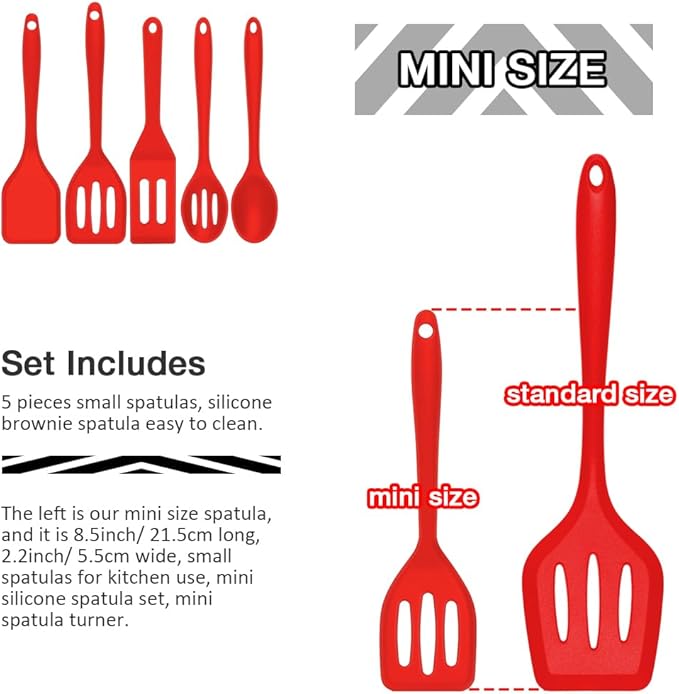 5PC Mini Spatula Silicone, Red Small Spatula Silicone, Small Brownie Spatula Easy to Clean, Small Spatulas for Kitchen Use